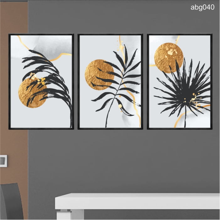 Kit 3 Quadros Decorativos Folhas Abstrato 60x40 Sala Quarto