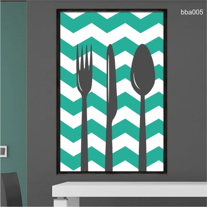 QUADRO DECORATIVO - UTENSÍLIOS DE COZINHA CHEVRON TURQUESA bba005