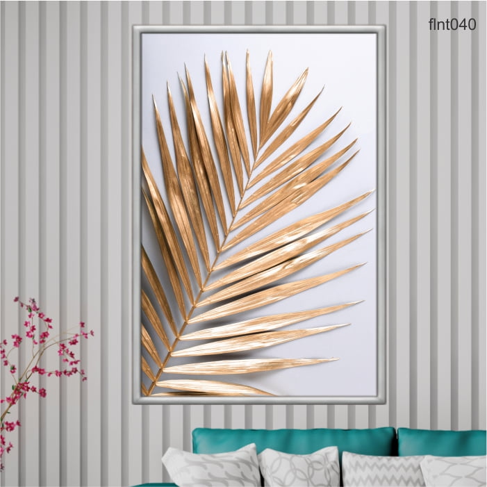 QUADRO DECORATIVO -Folha de palmeira tropical dourada