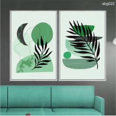 KIT 2 QUADROS DECORATIVOS - ABSTRATO FORMAS VERDE ABG022
