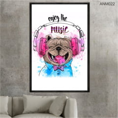 QUADRO DECORATIVO - CACHORRO CURTINDO MUSICA PINTURA