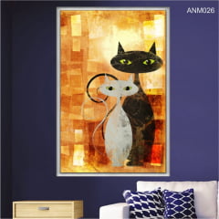 QUADRO DECORATIVO - PINTURA GATO VINTAGE ANM026