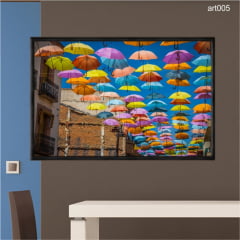 QUADRO DECORATIVO -CEU COBERTO DE GUARDA CHUVAS COLORIDOS