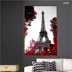 QUADRO DECORATIVO - TORRE EIFFEL FOLHAS VERMELHAS