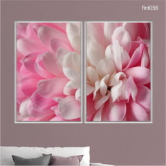 KIT 2 QUADROS DECORATIVOS - FLOR ROSA E BRANCA FLNT056