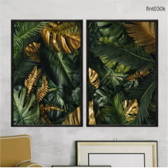 KIT 2 QUADROS DECORATIVOS -FOLHAS DOURADAS E VERDES