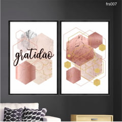 KIT 2 QUADROS DECORATIVOS - GEOMETRICO ABSTRATO ROSE DOURADO GRATIDAO frs007