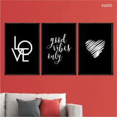 KIT 3 QUADROS DECORATIVOS - GOOD VIBES
