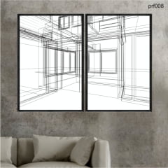 KIT 2 QUADROS DECORATIVOS - ARQUITETURA ENGENHARIA ESBOCO CONSTRUCAO JANELAS PRF008