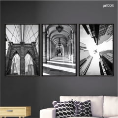 KIT 3 QUADROS DECORATIVOS - ARQUITETURA PRETO E BRANCO PRF004
